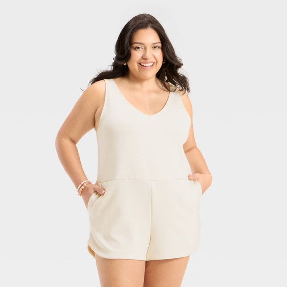 NWT A New Day Women's Sandwash Mini Romper Cream Size XXL